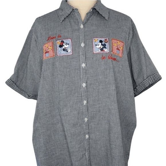 Mickey Unlimited‎ Vintage Mickey & Minnie Gingham Button Down Top - Picture 2 of 12
